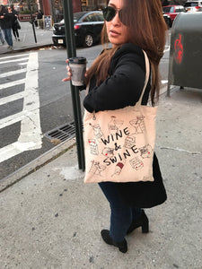 Funny Tote bag wine funny grocery canvas tote bag pig cotton market bag wine lover grocery bag cotton bag recycled gift for wine wife