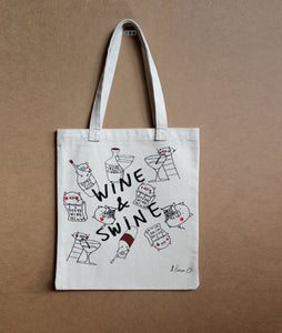 Funny Tote bag wine funny grocery canvas tote bag pig cotton market bag wine lover grocery bag cotton bag recycled gift for wine wife