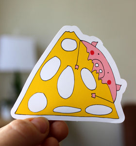 cheese sticker - laptop vinyl decal  for cheese lover - pig eating cheese sticker