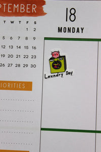 Laundry day stickers - funny planner stickers laundry day pig - cleaning journal stickers