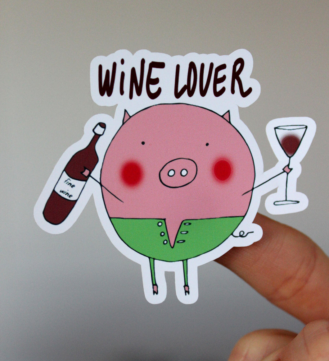 Wine Lover laptop Sticker - two I love wine stickers - pig drinking wine vinyl sticker