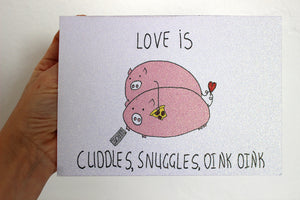 Glitter Valentine's Day Card funny - Love Valentines Day card on glitter paper - funny Valentine's Day card pizza - Pigs Valentines day card