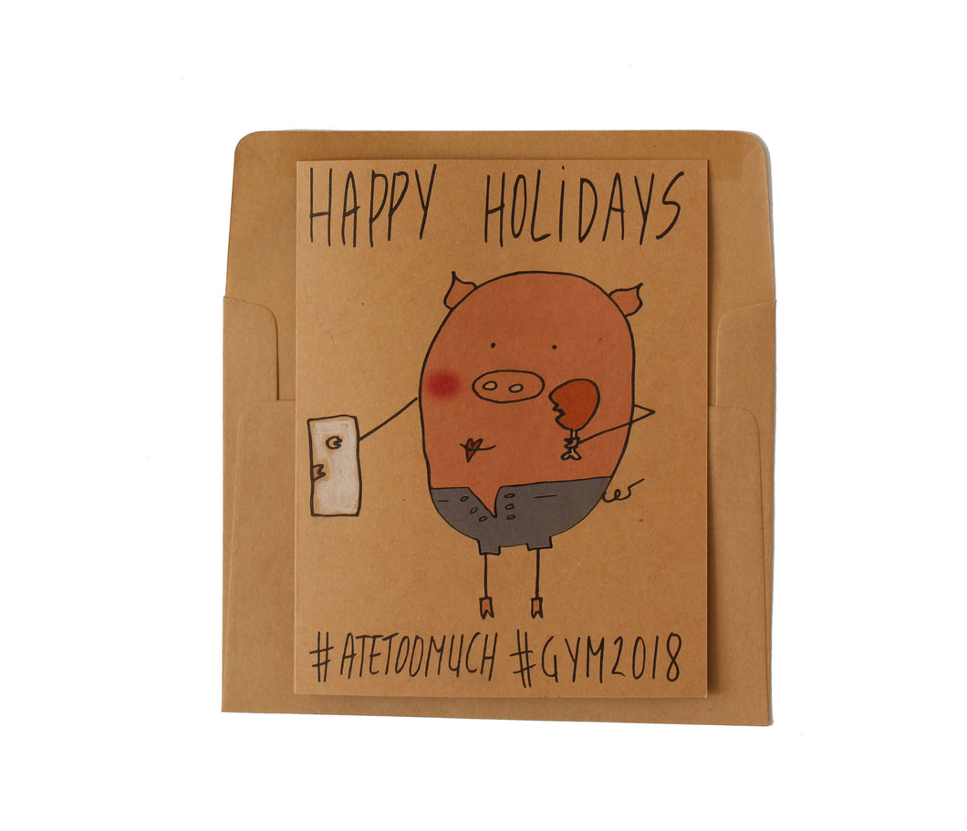 Happy Holidays card - Funny Happy Holidays Card - Happy New Years Card funny - Funny Holidays card - Happy Holidays card pig - gym holidays