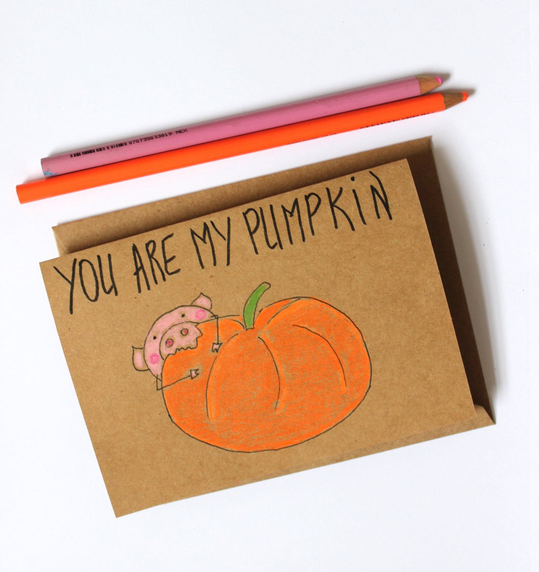 pumpkin anniversary card for girlfriend/ boyfriend birthday card pumpkin/ halloween pumpkin card/ cute anniversary card pumpkin/ whimsical