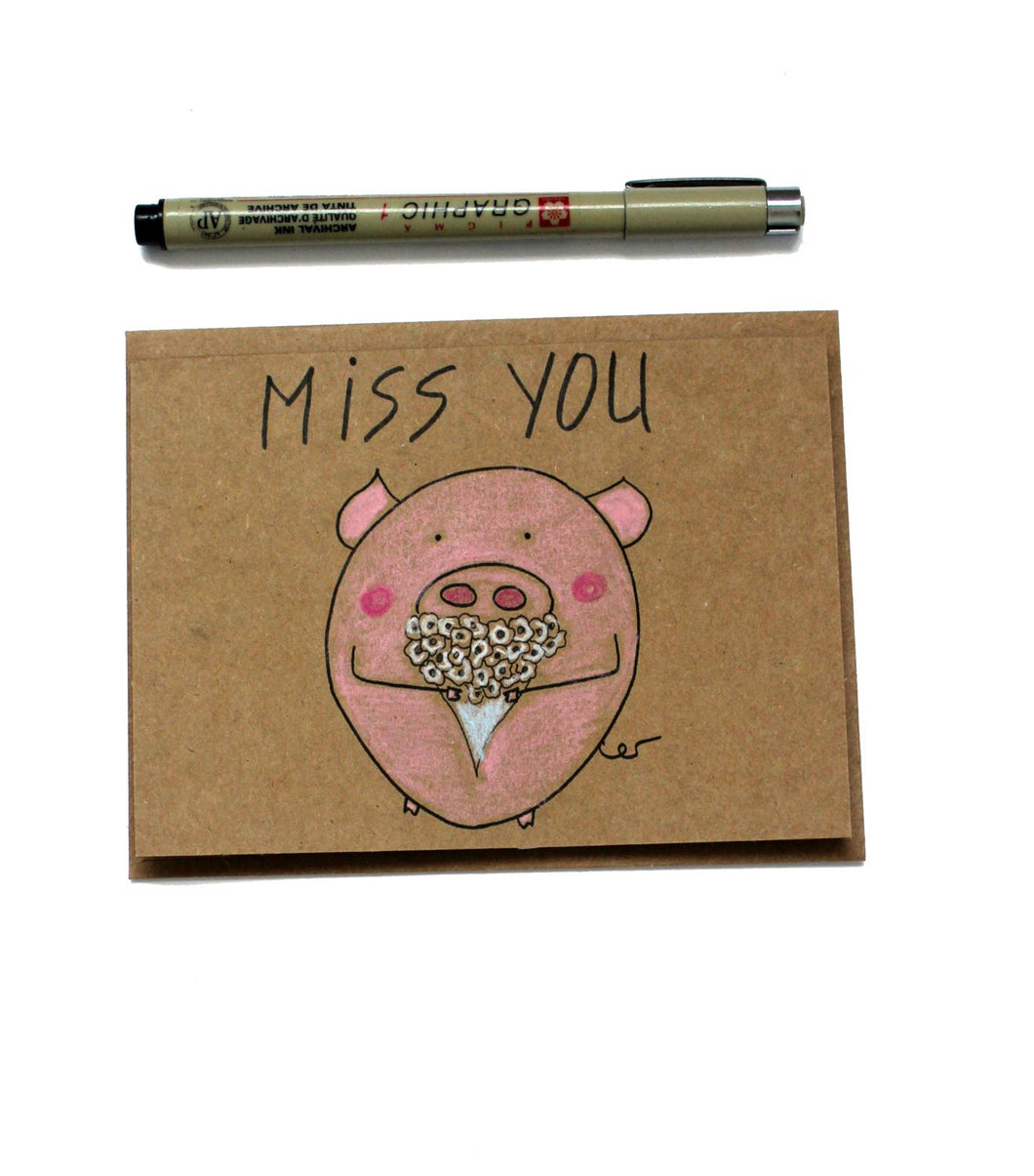 Cute i miss you card/ Long distance card/ miss you valentines day card/ thinking of you card/ pig i miss you card/ miss you card girlfriend