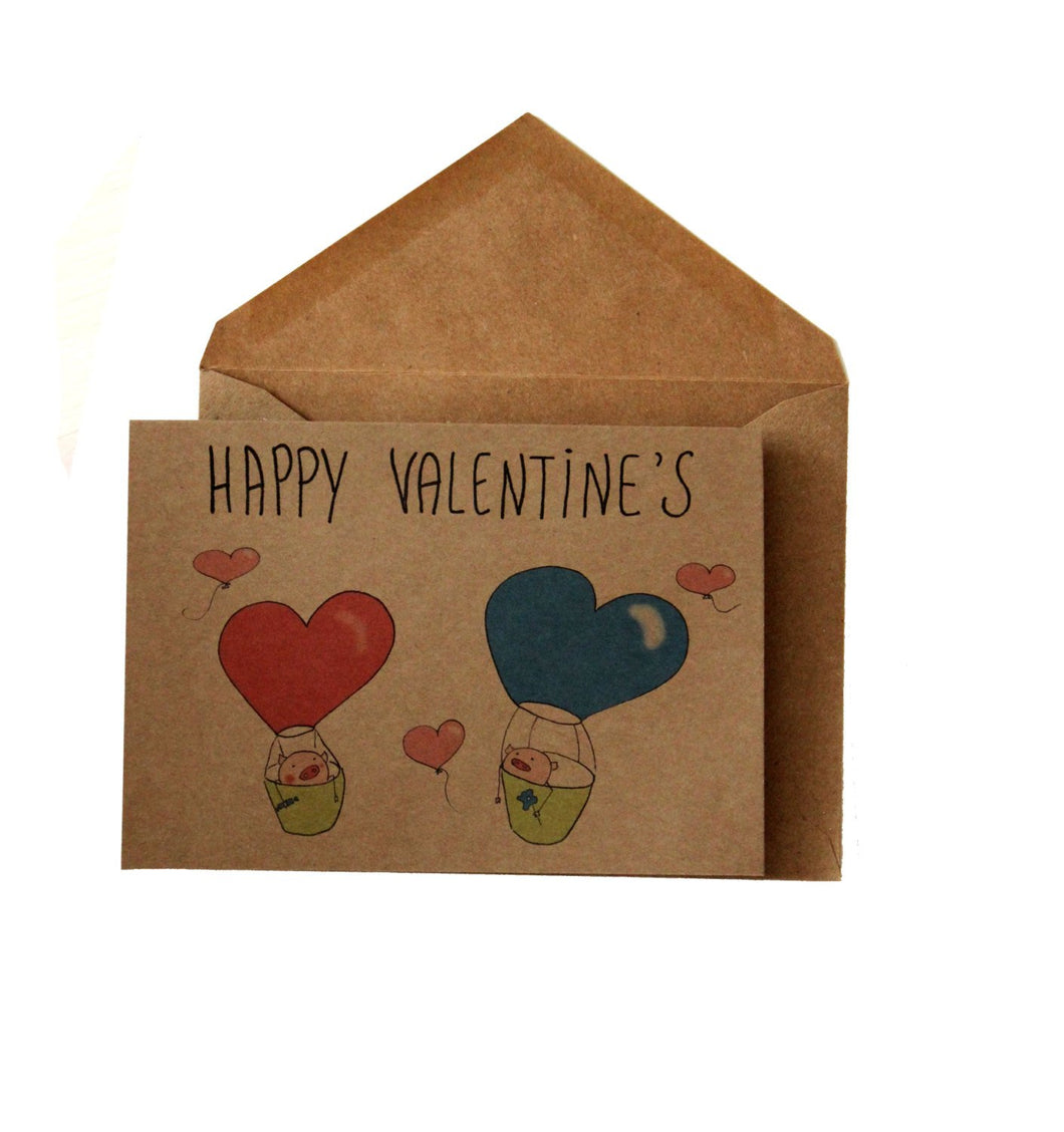 Cute Valentines card / Kids Valentine's Day cards/ Valentine's card pigs/ Air balloon valentines card/ Happy Valnetines cards girlfriend