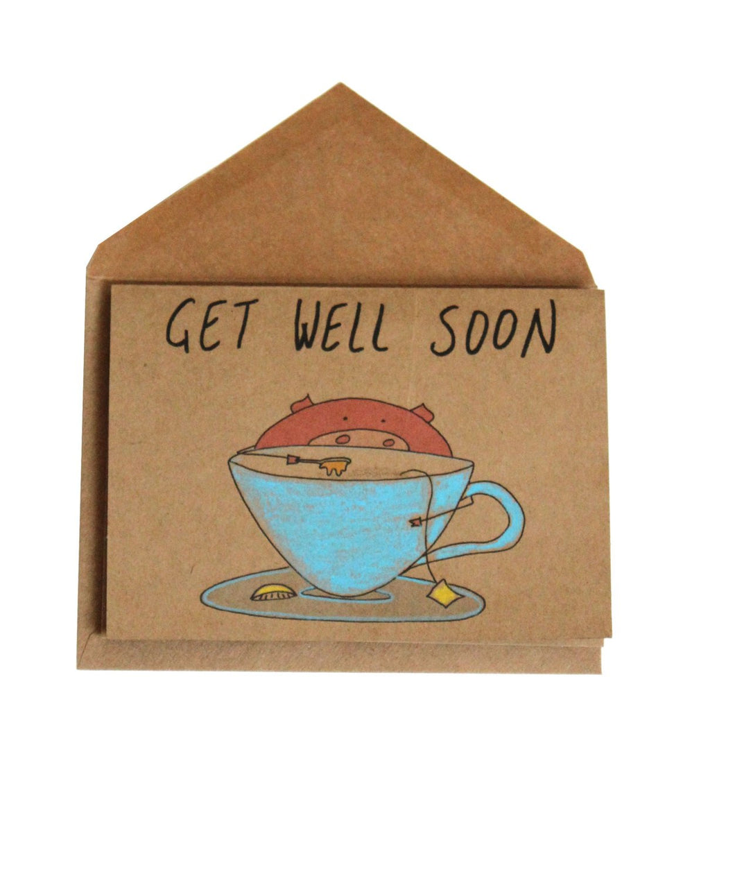 Get Well Card - Feel better card - Cute get well soon card for best friend - cup of tea get better card - pig feel better card