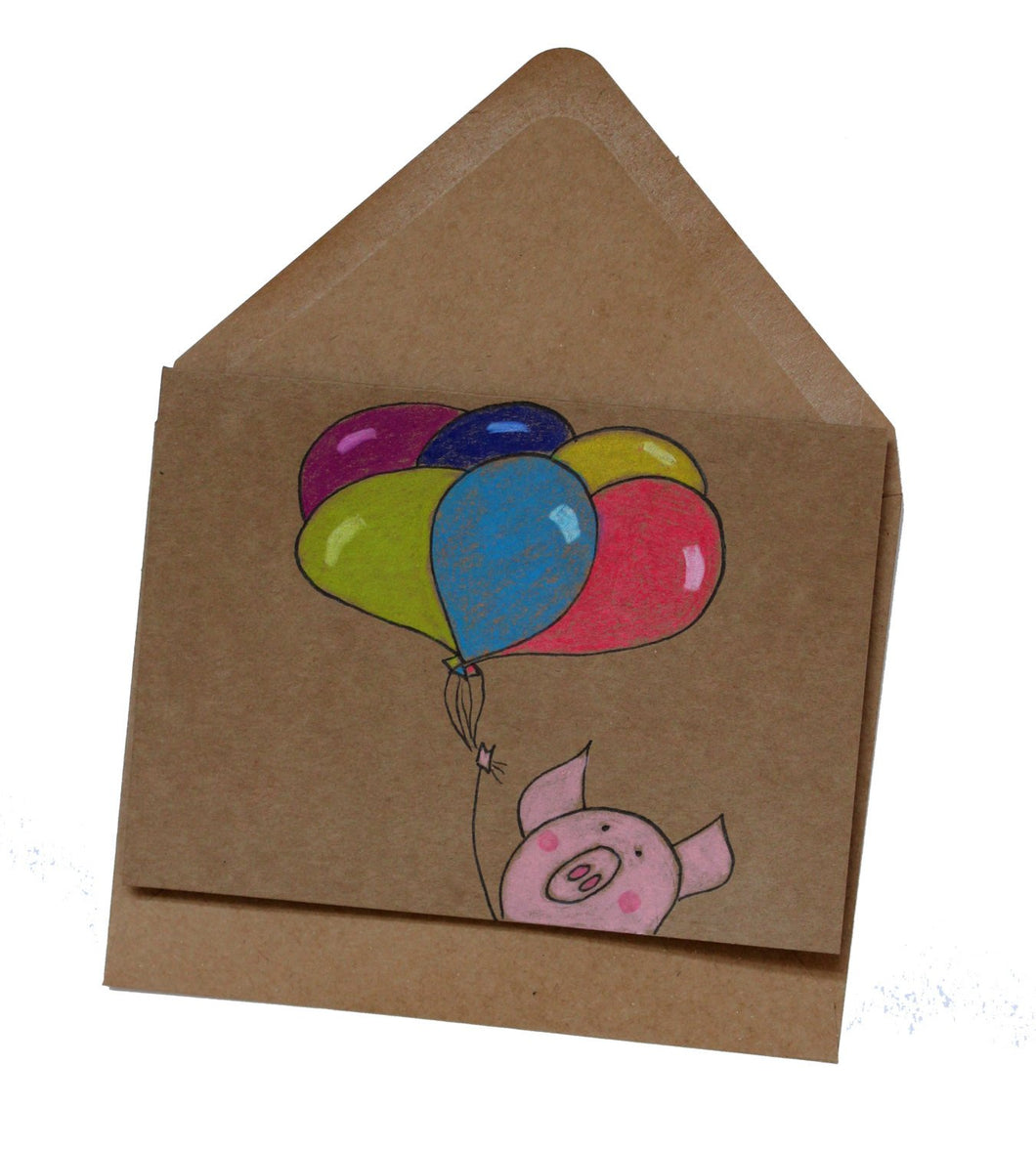 Cute pig birthday card/ happy birthday card/ birthday card for girlfriend/ Birthday card for boyfriend/ congratulations card/ balloons card